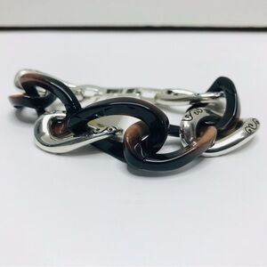 BRIGHTON Silver Brown Large Chain Link Bracelet